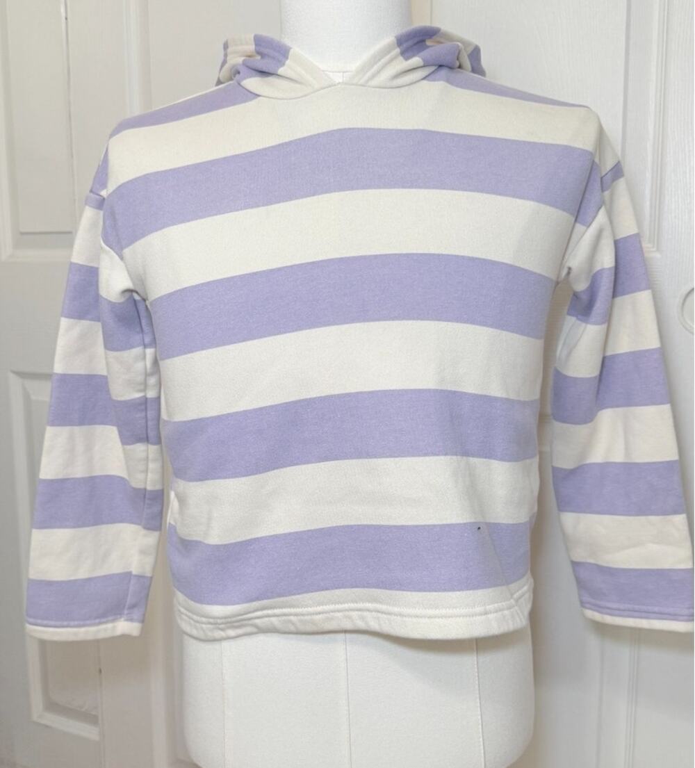 Thereabouts Kids M 10/12 Lavender White Striped Pullover Hoodie Rugby Preppy
